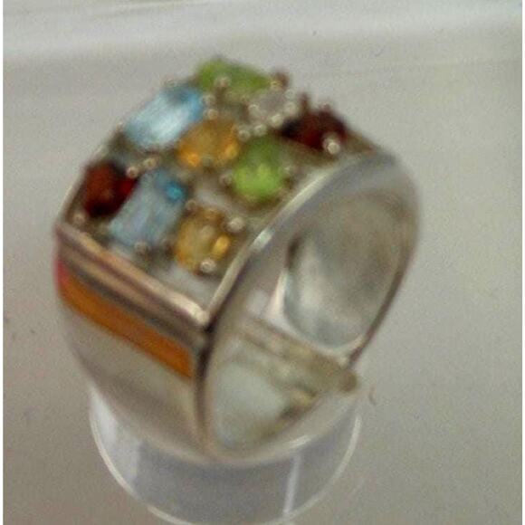 Vintage Gemstone Sterling Silver Ring Size 7 1990's Garnet Citrine Topaz Peridot - Picture 3 of 12